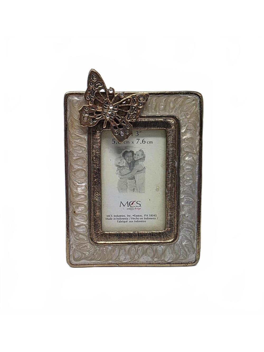MCS Jeweled Butterfly Mini Picture Frame Pearl Enamel Gold Tone 2x3